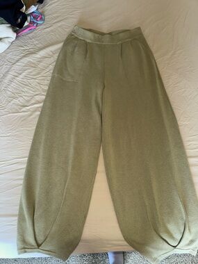 Free People Olive Green Wide-Leg Knit Pants